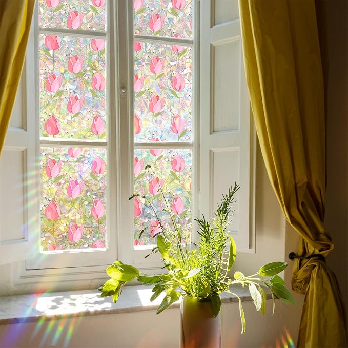Window Film, Rainbow Window Privacy Film, Tulip Vine Double Sided Static Glass - Image 2