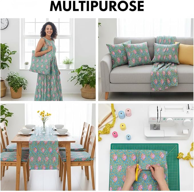 E-Tailor®Hand-Block Printed Pre-Cut Cotton Fabric Ideal - Image 5