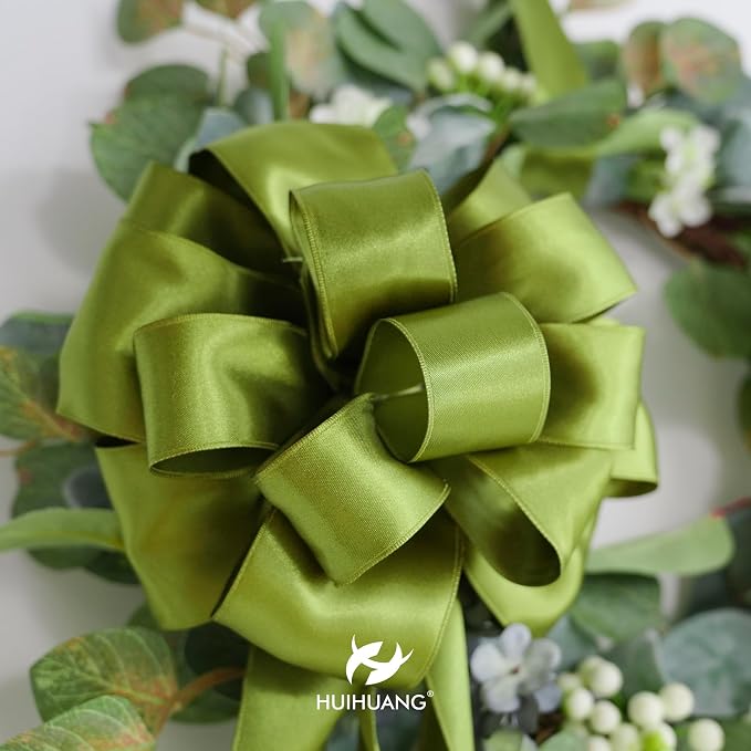 HUIHUANG Olive Green Wired Ribbon 2.5 inch Green Satin Wire Ribbon - Image 7