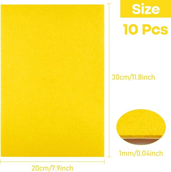 CHRORINE 10 Pcs Yellow Felt Fabric Sheets Self Adhesive Felt Sheets 8 x 12 - Image 2