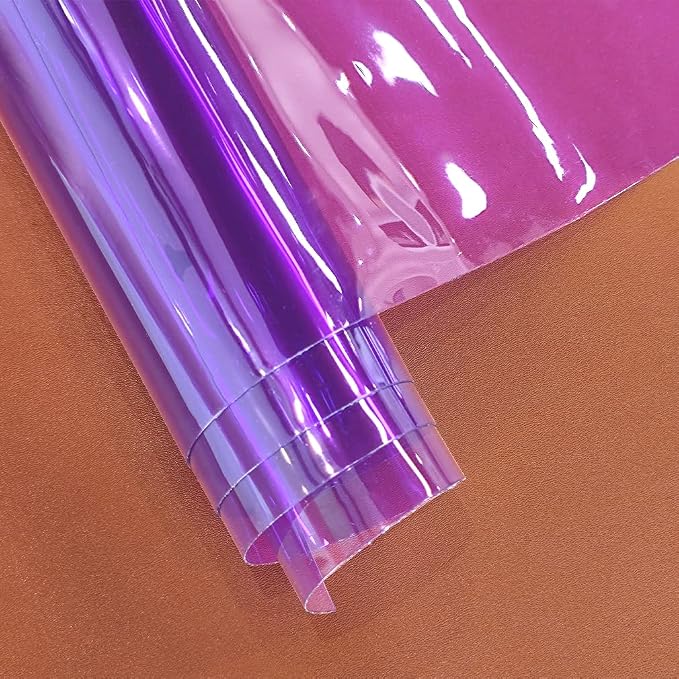 HYANG Purple Transparent PVC Super Clear Holographic Vinyl Faux Leather Sheets - Image 3