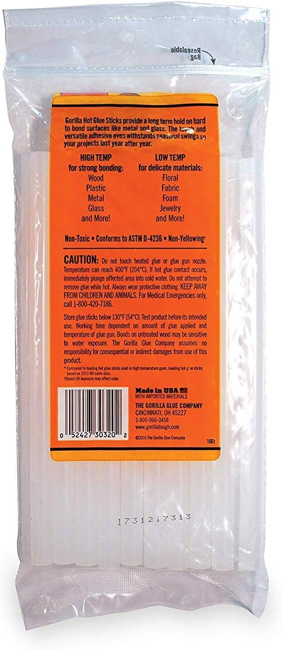 Gorilla Hot Glue Sticks, Full Size 8" Long x 0.43" Diameter - Image 2
