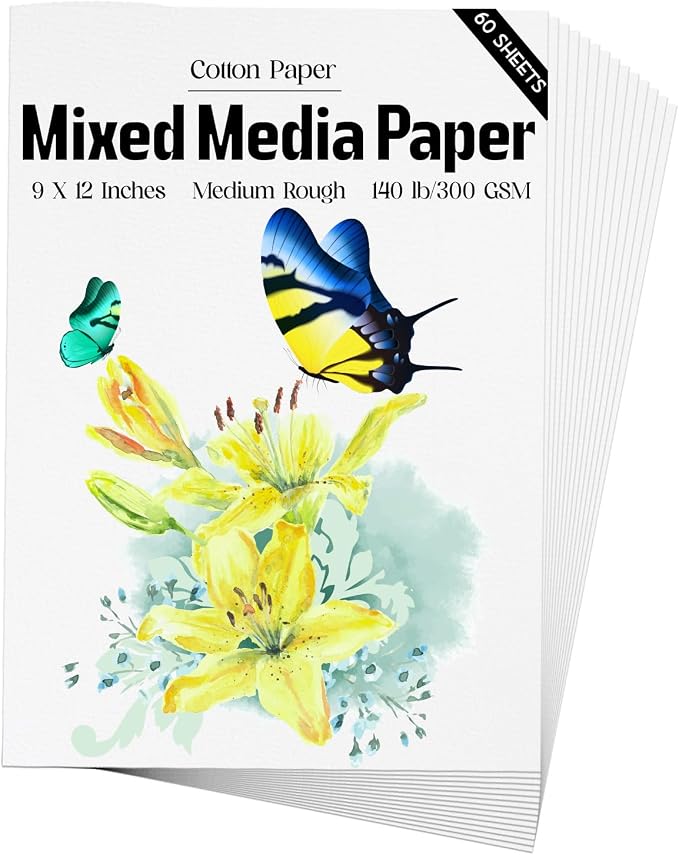 Mixed Media Paper 60 Sheets, 9 X 12 Inches 140 LB/300 GSM Heavyweight Cotton by Magecubiku