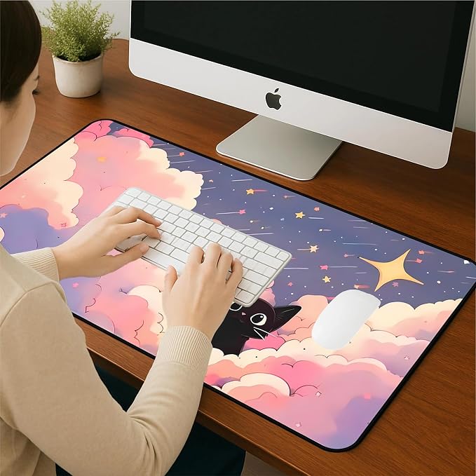 Anime Desk Mat, Cute Black Cat Game Mousepad, Full Deskmat, Extended Computer - Image 7