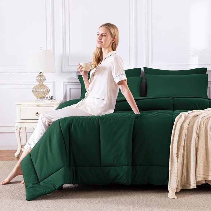 CozyLux King Size Comforter Set Emerald Green, 7 Pieces Bed in a Bag, All - Image 7