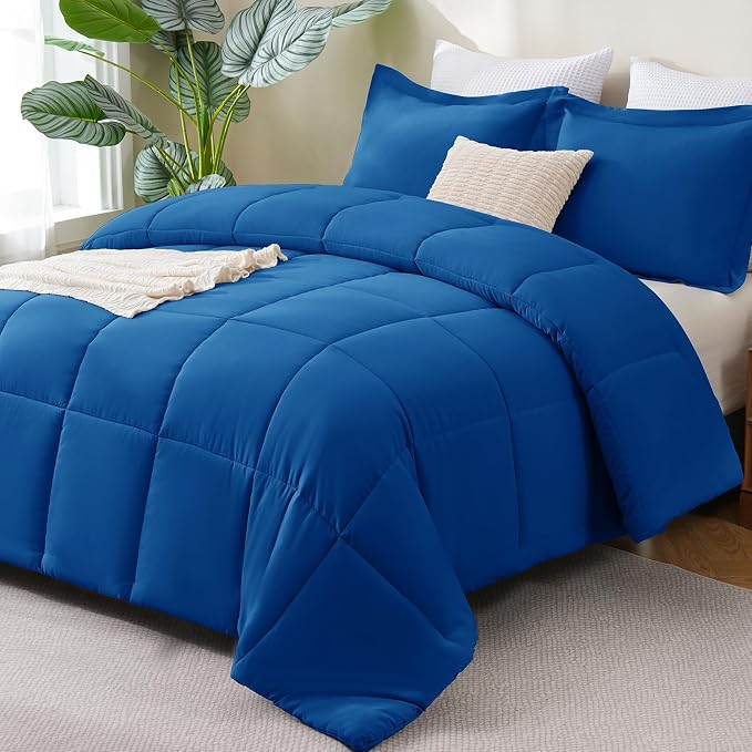 CozyLux Oversized Queen Comforter Set, 3 Pieces Classic Blue 98x98 Box Stitched by CozyLux