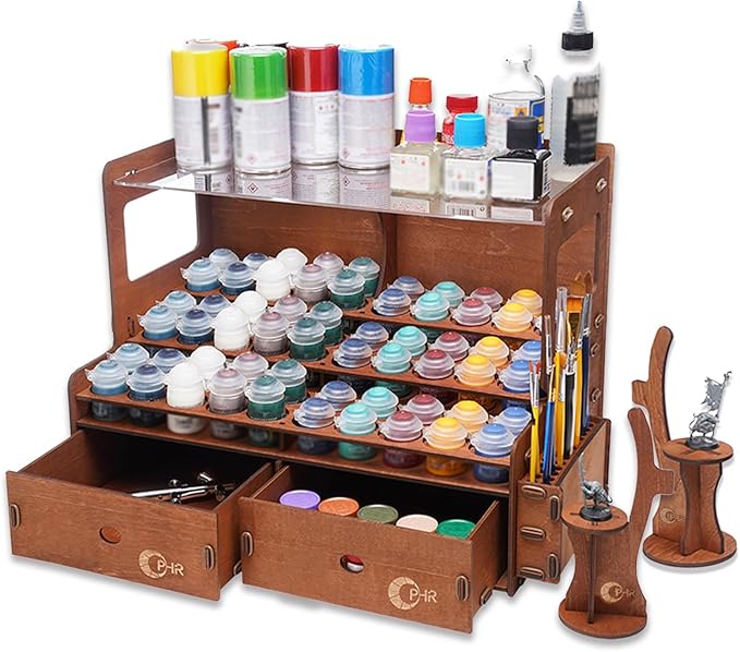 OPHIR Paint Rack for 60 Bottles and 32 Brushes, Wooden Acrylic Paint Organizer by OPHIR