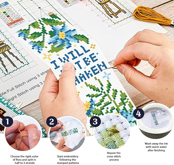 FREEBLOSS 6 Set Cross Stitch Bookmark Kits Stamped Embroidery Kit Bookmarks DIY - Image 4