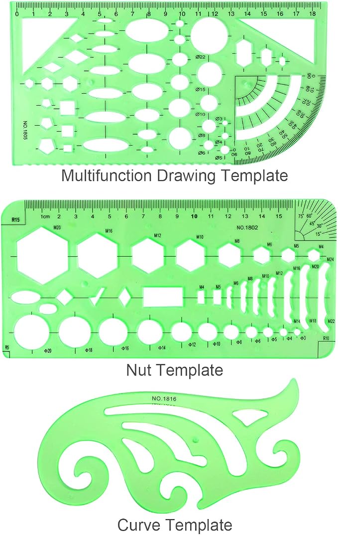 11PCS Geometric Drawings Templates, Drafting Stencils Measuring Tools, BetyBedy - Image 3