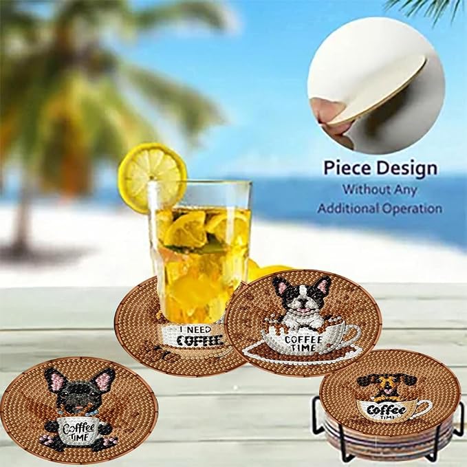 8 Pack Diamond Art Coasters, Coffee Dog Diamond Painting Coasters Kits | Dog - Image 4