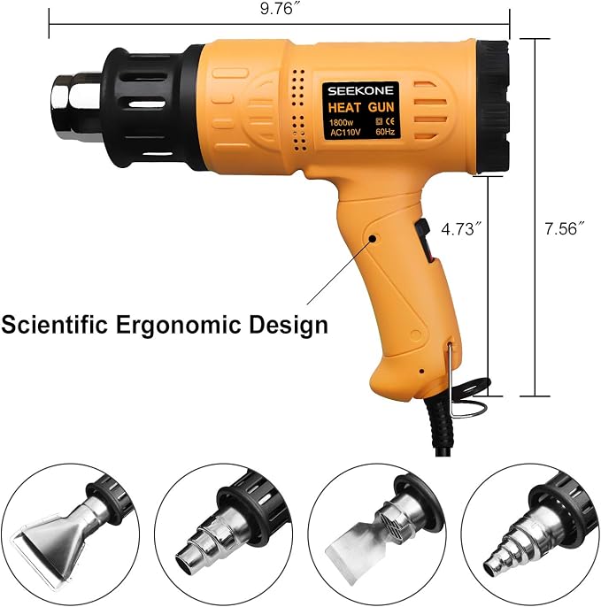 SEEKONE Heat Gun 1800W 122℉-1202℉（50℃- 650℃）Fast Heating Heavy Duty Hot Air Gun - Image 4