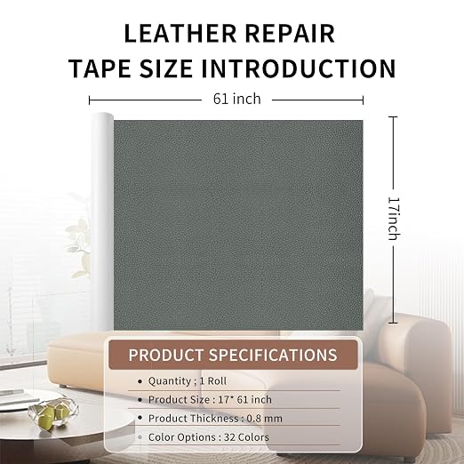 Leather Repair Patch Tape, Dark Grey 17 x 61 Inches Self Adhesive Leather - Image 2