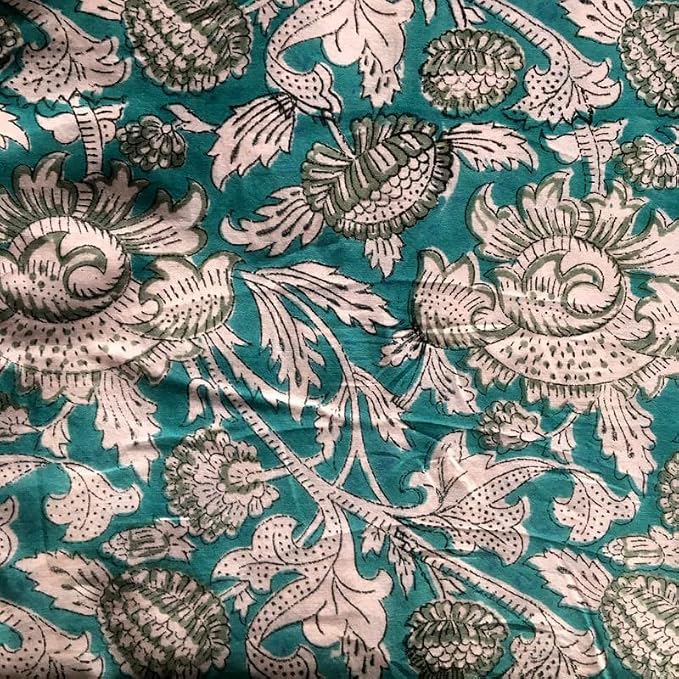 E-Tailor® Indian Ethnic 100% Cotton Voile Running Hand Block Print Natural - Image 2