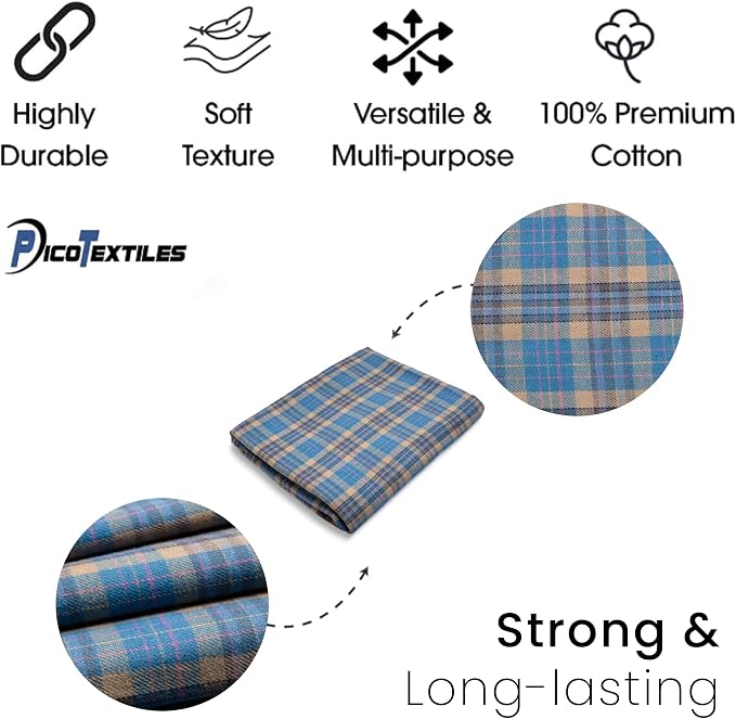 Pico Textiles 6 Yards Bolt Blue and Tan Tartan Plaid Flannel Fabric - Image 4