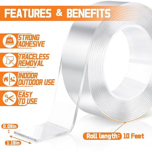 5 Rolls Double Sided Tape Heavy Duty, Total 50FT Clear Double Sided Mounting - Image 2