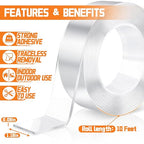 5 Rolls Double Sided Tape Heavy Duty, Total 50FT Clear Double Sided Mounting - Image 2