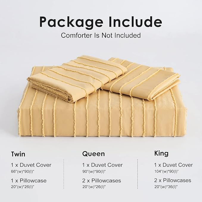 WARMDERN Yellow Boho Duvet Cover, Striped Textured Duvet Cover Tufted Bedding - Image 6