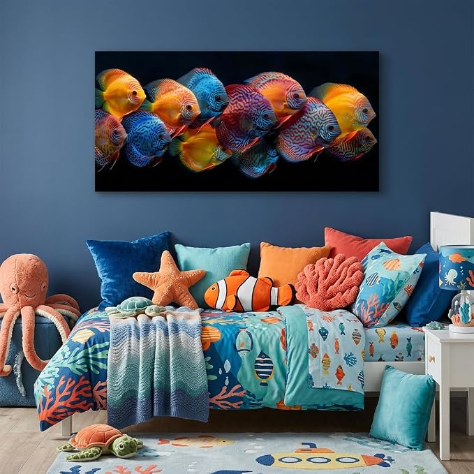ZESTRILIA Colorful Discus Fish Canvas Wall Art, Vibrant Tropical Fish Print - Image 2