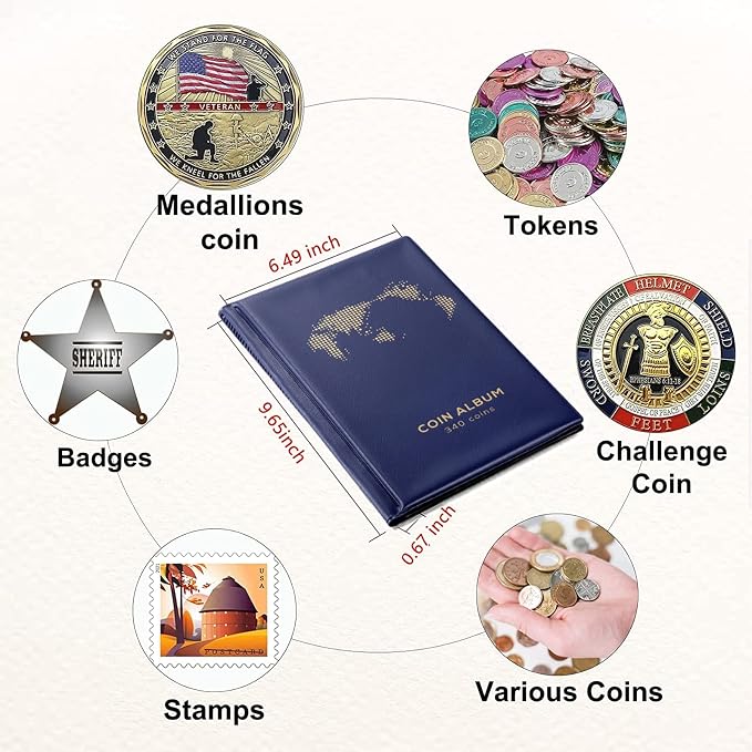 Coin Album for Collectors, 340 Pockets Coin Collection Book Holder Display - Image 2