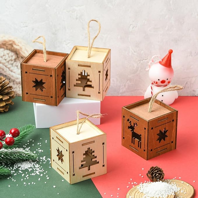 6 pcs 2 Styles Christmas Splicing Theme Undyed Wooden Cutout Charms Square - Image 5