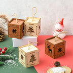 6 pcs 2 Styles Christmas Splicing Theme Undyed Wooden Cutout Charms Square - Image 5