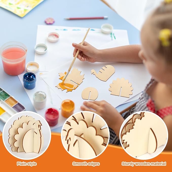 COCHIE DIY 3D Turkey Thanksgiving Wood Crafts to Paint, Paintable Unfinished - Image 3