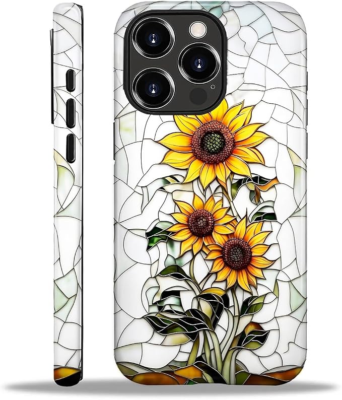 ZHEGAILIAN Case for iPhone 16 Pro Max, Sunflower Faux Stained Glass Effect by Home