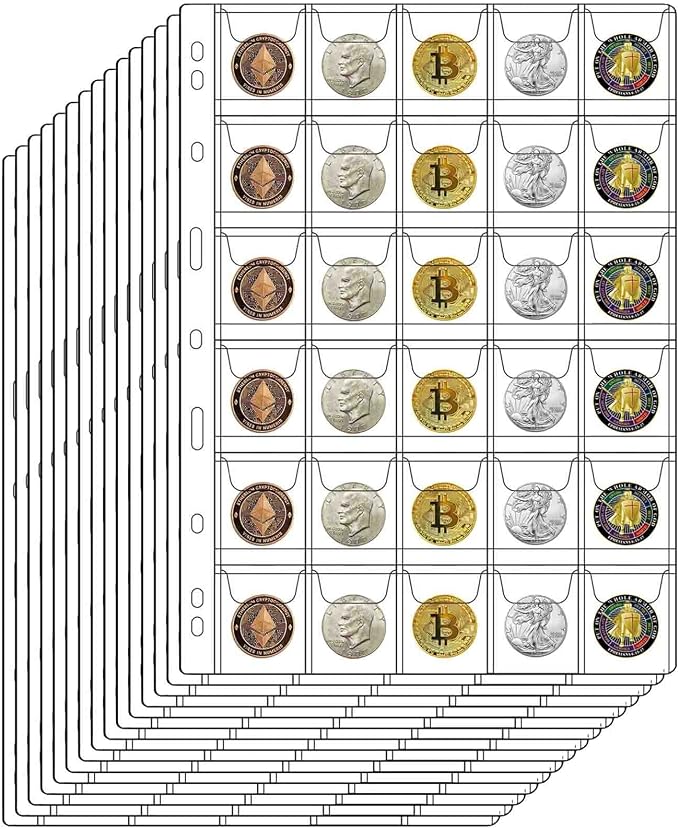 30-Pocket Coin Pages for Collectors, Standard 9-Hole Coin Collection Pages fit by Suremita