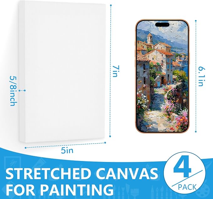 ESRICH Small Canvases for Painting 5x7, 4 Pack Stretched Canvases for Painting - Image 2