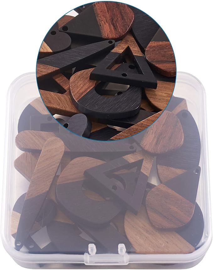 FASHEWELRY 20Pcs Resin Wooden Pendants 10 Styles Rectangle Teardrop Rhombus - Image 7
