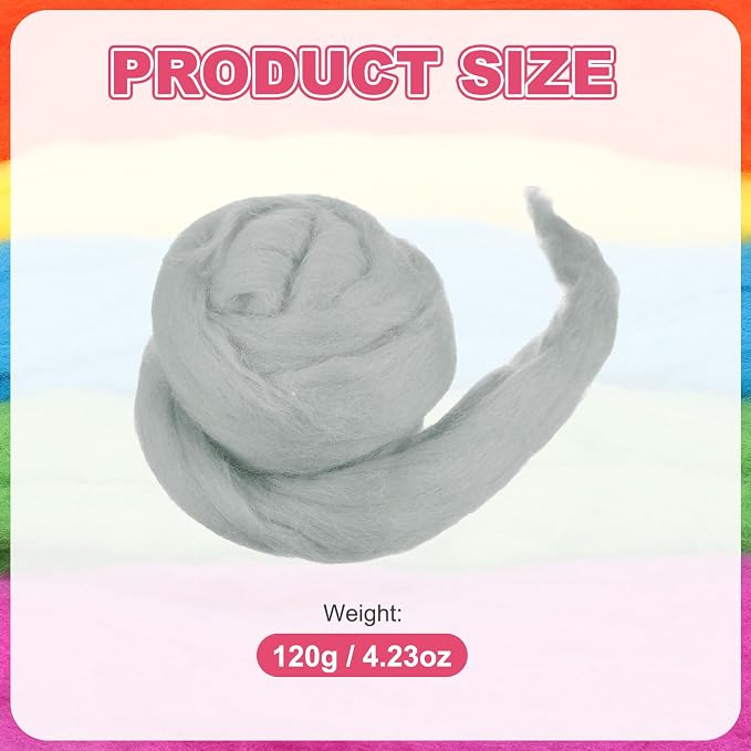 MECCANIXITY Wool Roving Yarn Soft Felting Wool 120g/4.23oz Pure Chunky Roving - Image 2
