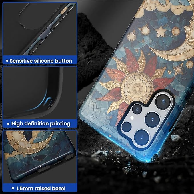 Case for Samsung Galaxy S25 Ultra Case, Sun Moon Stars Faux Stained Glass - Image 4
