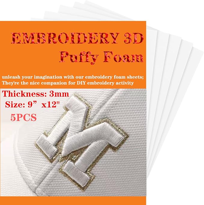 JIYUANCH- 5PCS Embroidery Puffy Foam 9″x12″ Large Size 3MM Creating 3D by Unknown