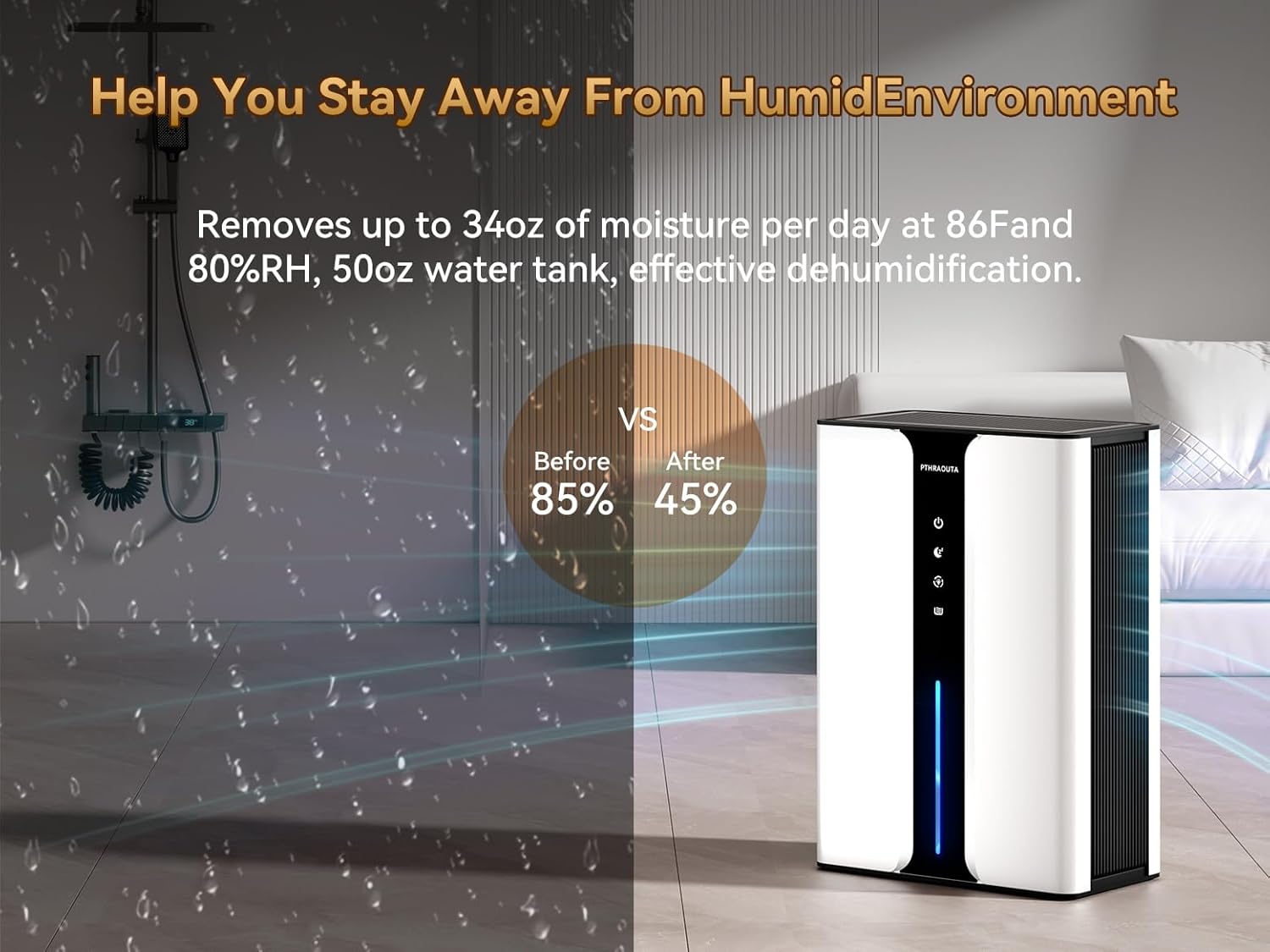 95oz Home Dehumidifier, (950 sq.ft) Quiet dehumidifier for Bedroom Bathroom with Drain Hose, with Air Reusable Filter Indoor deshumidificador for Basement RV Closet