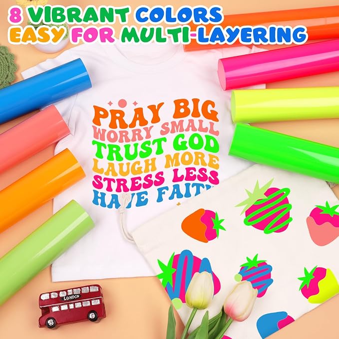 WRAPXPERT Neon HTV Heat Transfer Vinyl 8 Neon Vinyl Assorted Sheets 12x10In - Image 2