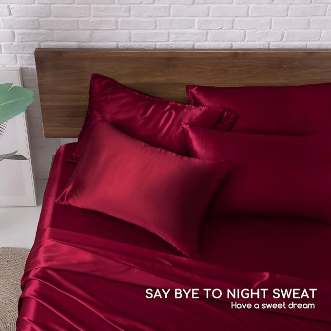 MR&HM Satin Bed Sheets, Queen Size Sheets Set - Image 6