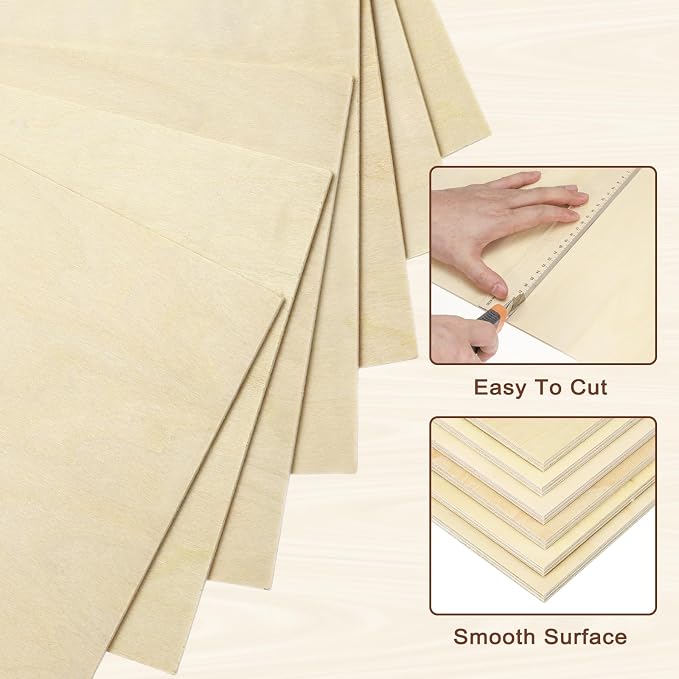 MECCANIXITY 4pcs Basswood Sheet 12" x 12" x 1/8" Unfinished Wood Plywood Boards - Image 3