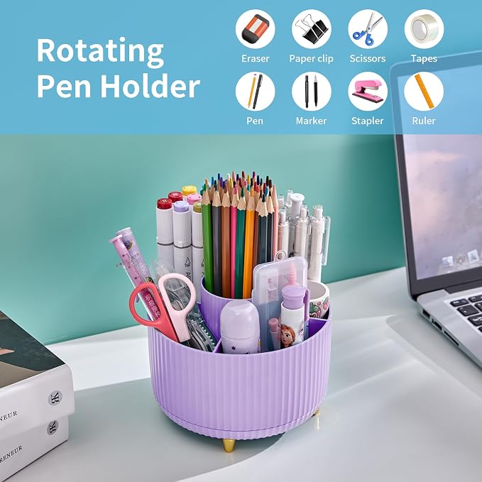 Marbrasse Desk Organizer, 360-Degree Rotating Pen Holder, Desk Organizers and - Image 2