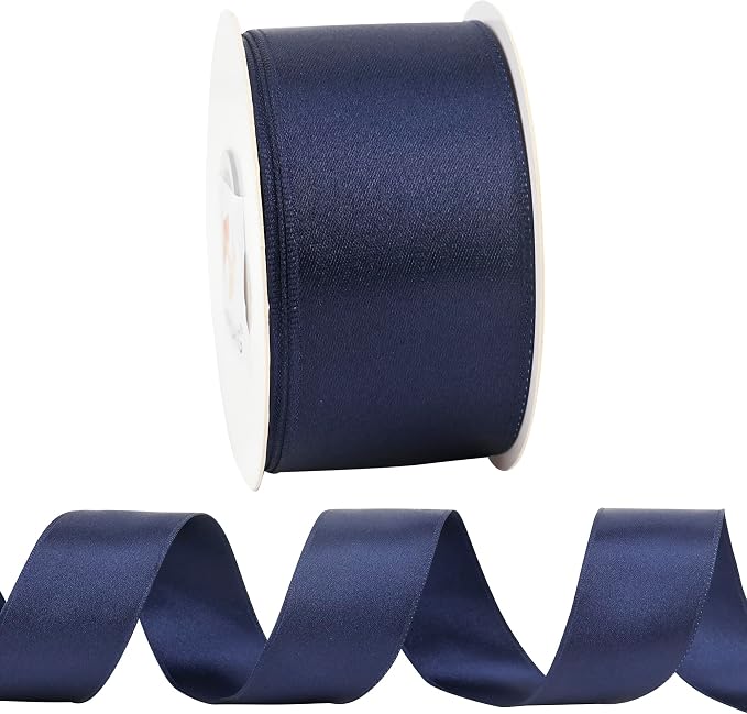 HUIHUANG Navy Blue Satin Wired Ribbon 1-1/2 inch Navy Double-Faced Satin Wire - Image 8