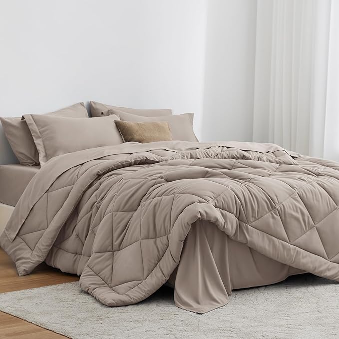 Love's cabin Queen Comforter Set Burlwood, 7 Pieces Queen Bed in a Bag by Lovescabin