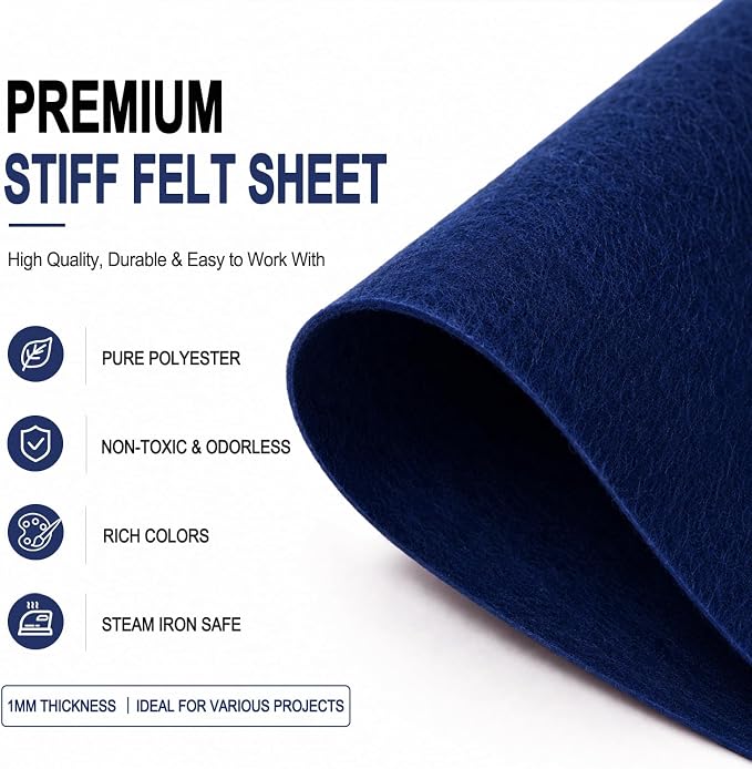 Navy Blue Large Felt Fabric 36" x 36", 1mm Stiff Felt Sheet, Nonwoven Fabric - Image 4