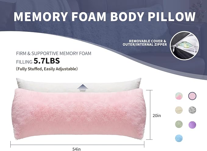 WSOFRLAC Knee Hip Pillow for Side Back Sleepers 20x54 Kids Pink Body Pillow - Image 6