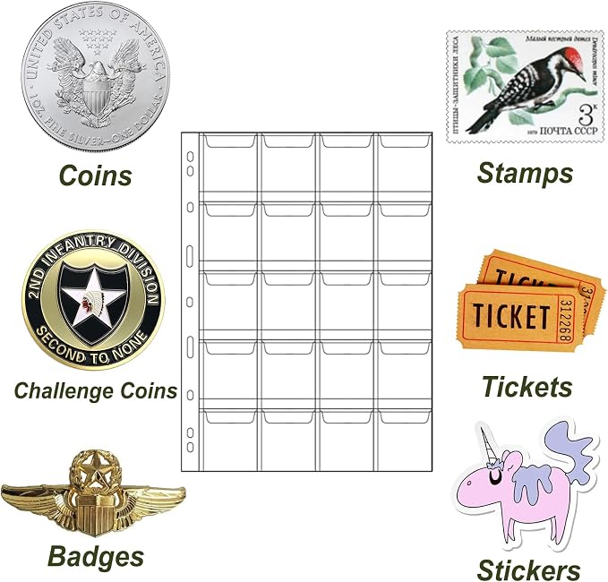MUQING 400 Pockets Coin Collecting Supplies, 20 Sheets Coin Pages Sleeves - Image 2