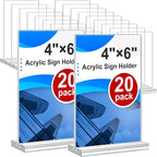 Acrylic Sign Holder 4x6, 20 Pack Clear Table Vertical Double Sided Table Menu by Arrobust
