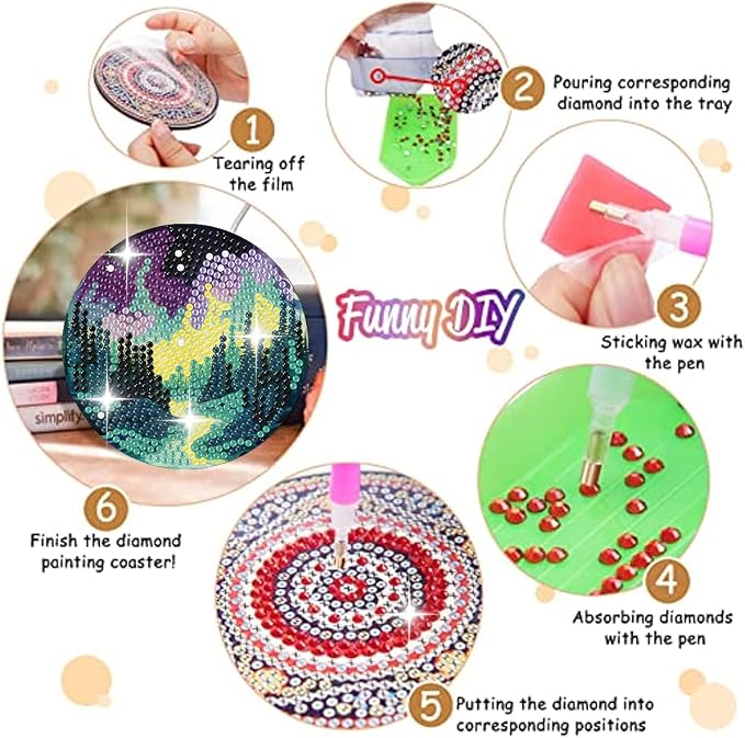 8 Pack Diamond Art Coasters, Northern Lights Diamond Painting Coasters Kits | - Image 3
