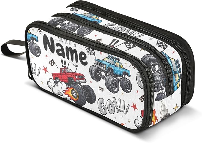 Custom Truck Racing Car Flag Pencil Case Box Boys Girls Personalized Name Large by BOENLE-WELCOMEYOURCOMING