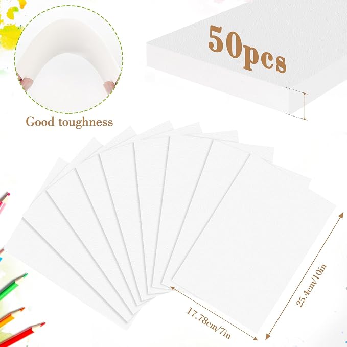 50PCS 7x10 Watercolor Paper Bulk, 140lb/300g Cold Press Thick Water Color Paper - Image 2