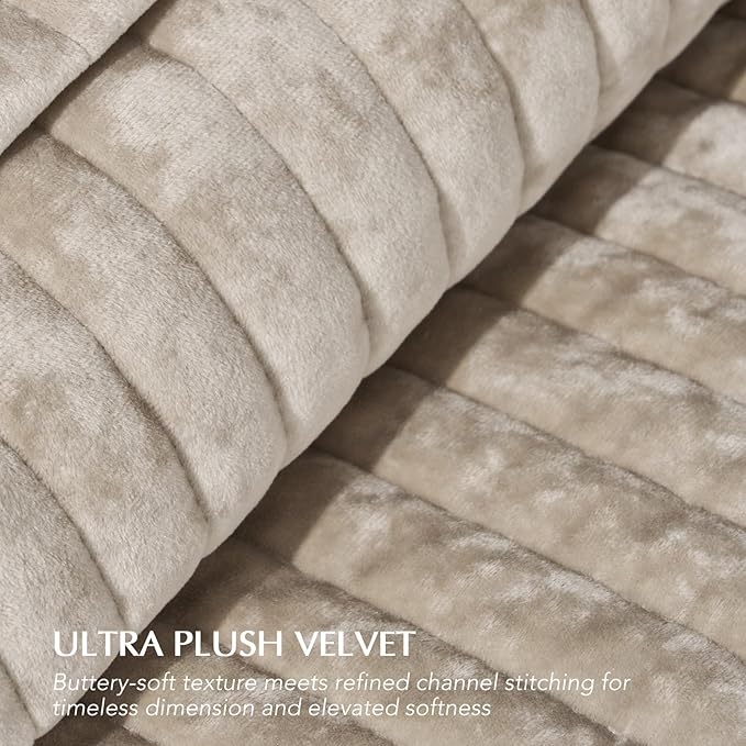 EVERGRACE Velvet Quilt Set Queen Size, Luxurious Soft Striped Channel Bedding - Image 4