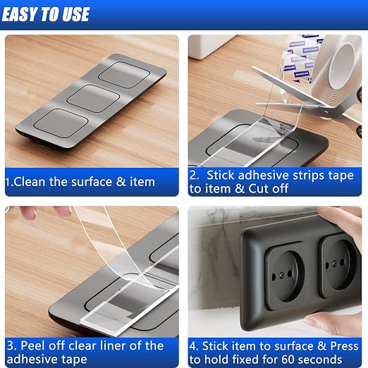 ZMUAXUAN Clear Double Sided Adhesive Mounting Tape Heavy Duty Removable - Image 6