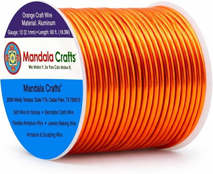 Mandala Crafts 12 Gauge Orange Anodized Aluminum Craft Wire, 60 FT | Colored by MandalaCrafts